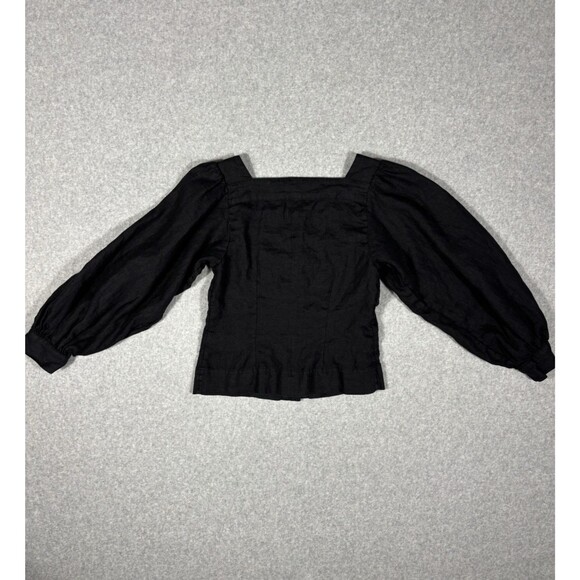 J Crew 100% Linen Black Squareneck Puffed Long Sleeve Button Down Crop Size XXS - Picture 7 of 7